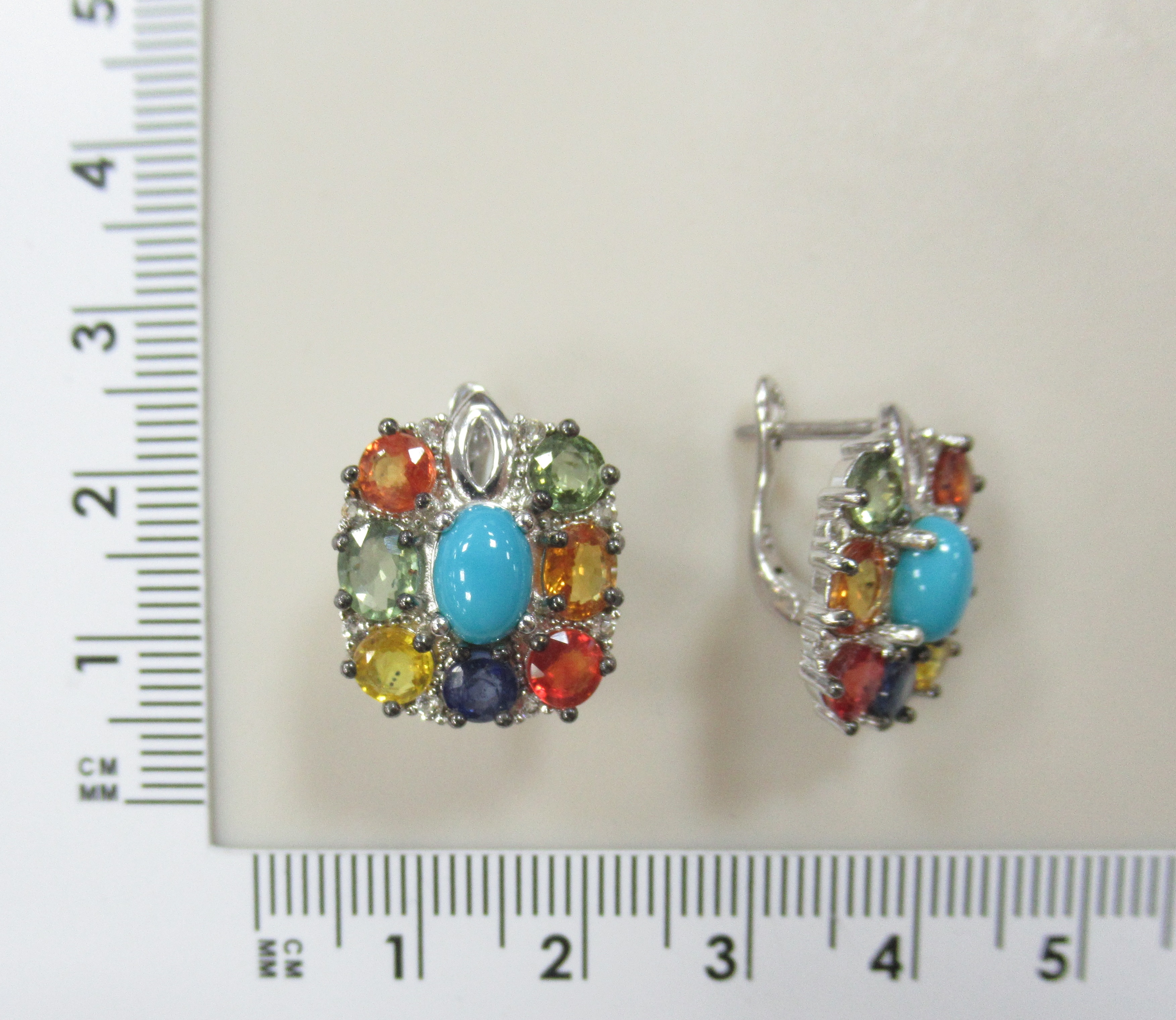 Серебряные серьги с бирюзой и мультисапфирами